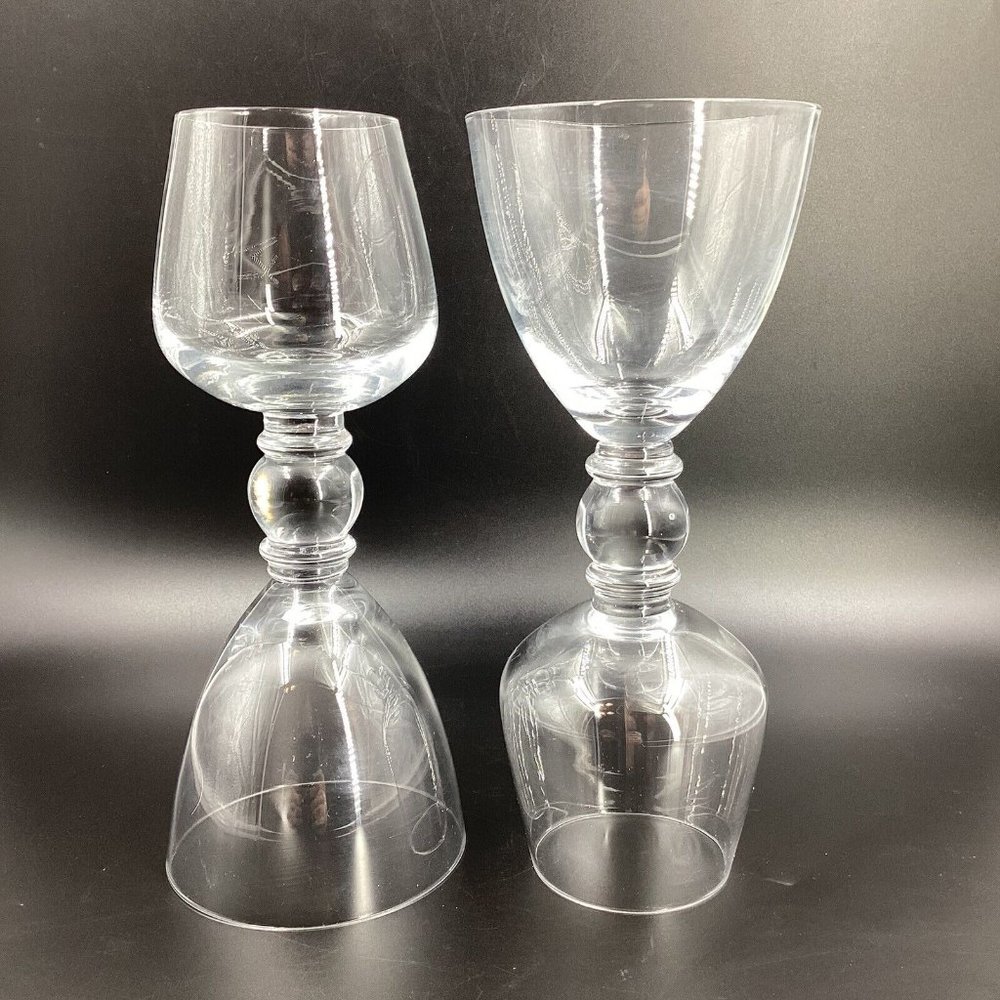 Vintage Set Of 2 Wine Glass Double Sided White / Red Wine 10” EUC
